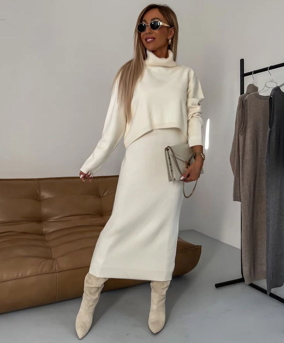 Peyton™ - Elegant Midi Dress With Turtleneck Sweater Set