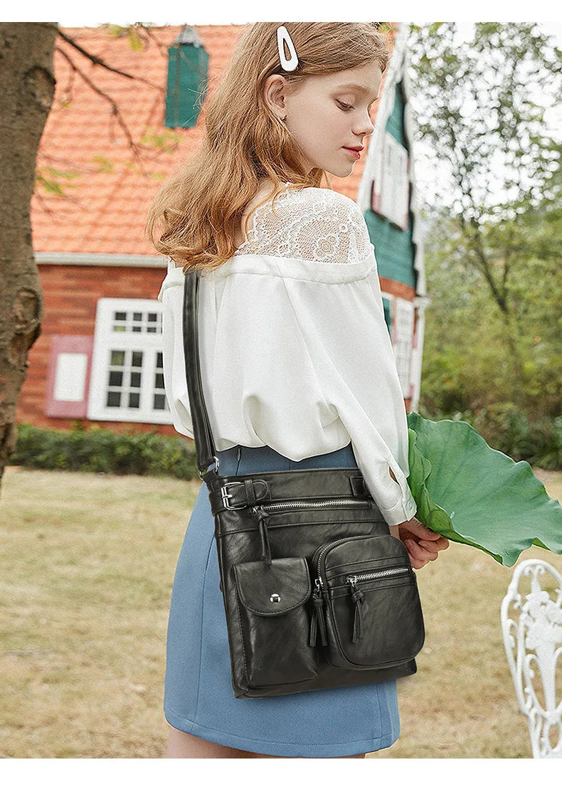 Ariana - Multiple Pockets Soft Leather Crossbody Bag