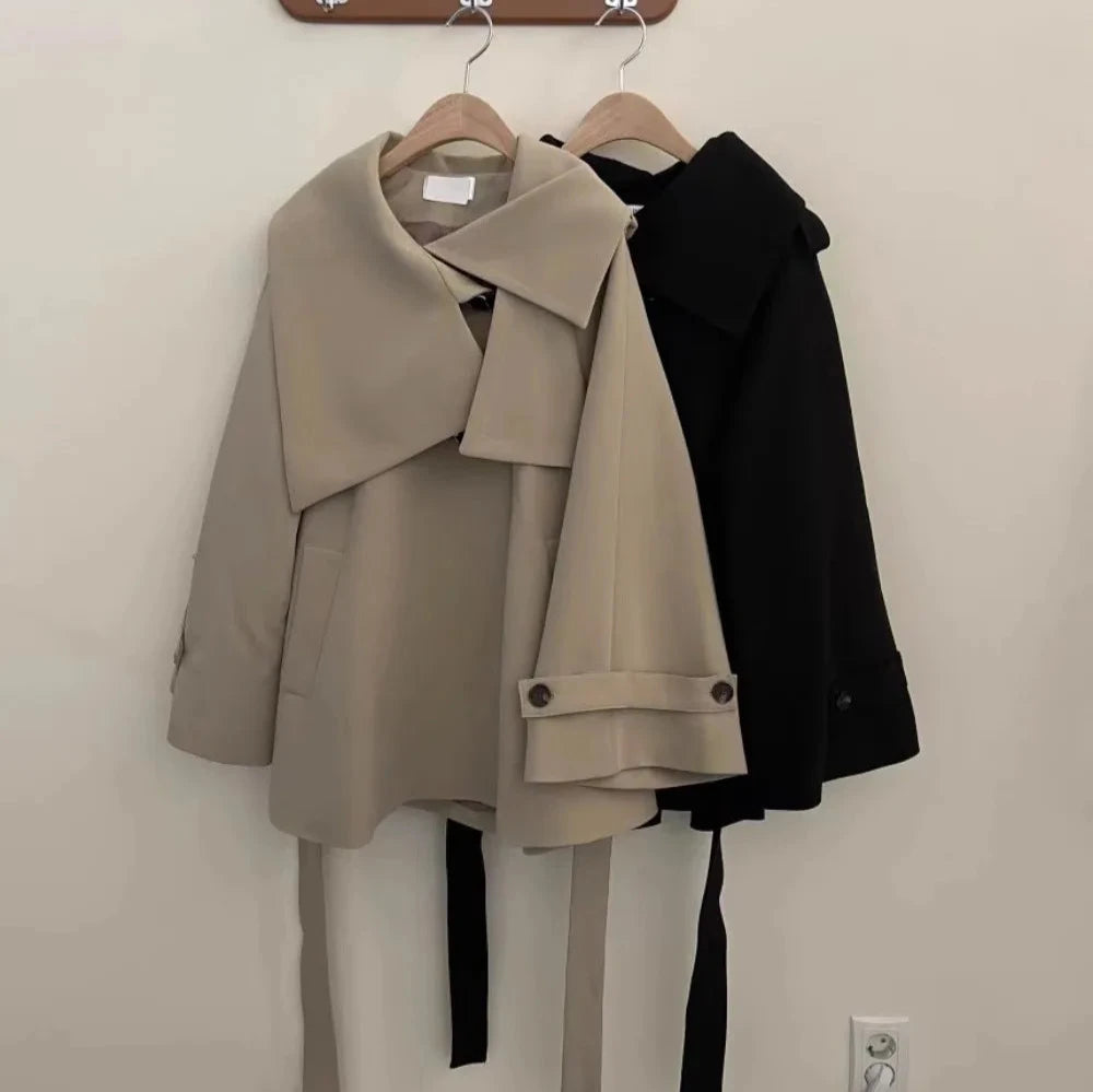 Holly™ - Elegant Khaki Turn Down Trench Coat with Belt