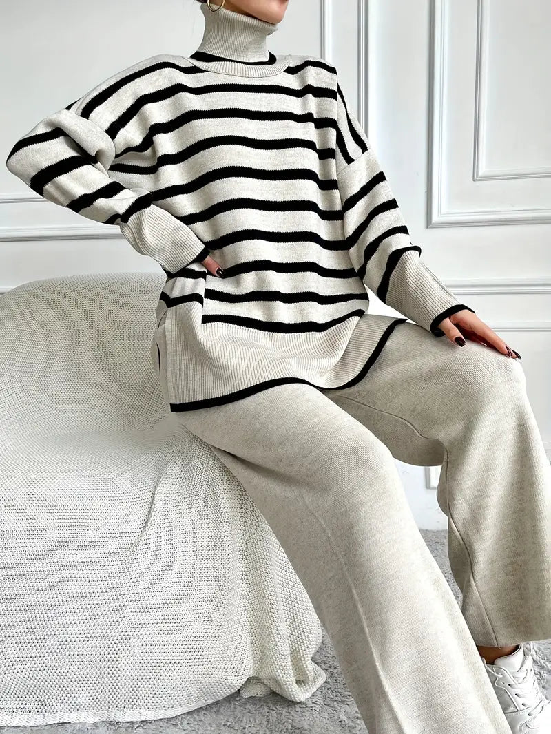 Aria™ - Stylish Stripped Turtlenack Pants Set