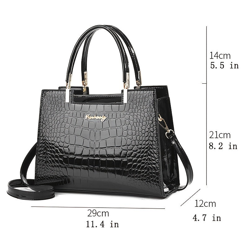 Lola™ - Shiny Crocodile Pattern Leather Handbag